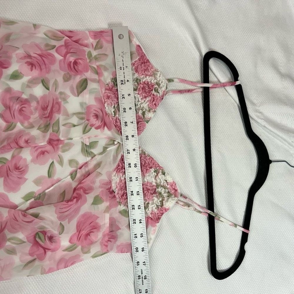 Vintage White Pink Rosette Sheer Baby Doll Tank M Womens - Picture 7 of 8